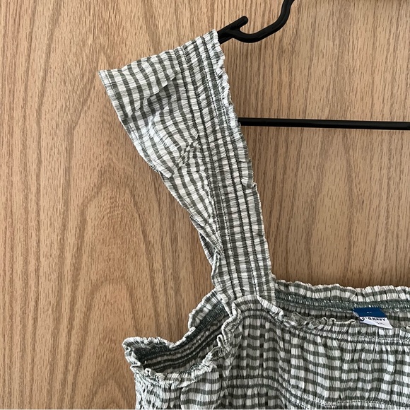 NWT Old Navy Fit & Flare Lightweight Smocked Gingham Midi Dress — Green - Picture 5 of 9